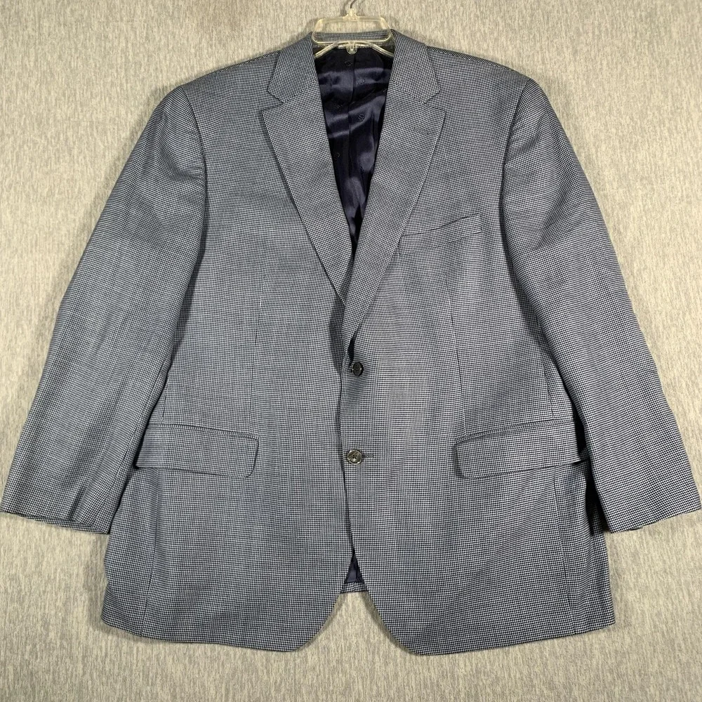 David Donahue Blazer Mens 48R Blue Check Wool Silk Linen Sport Coat Connor‎ SPJ